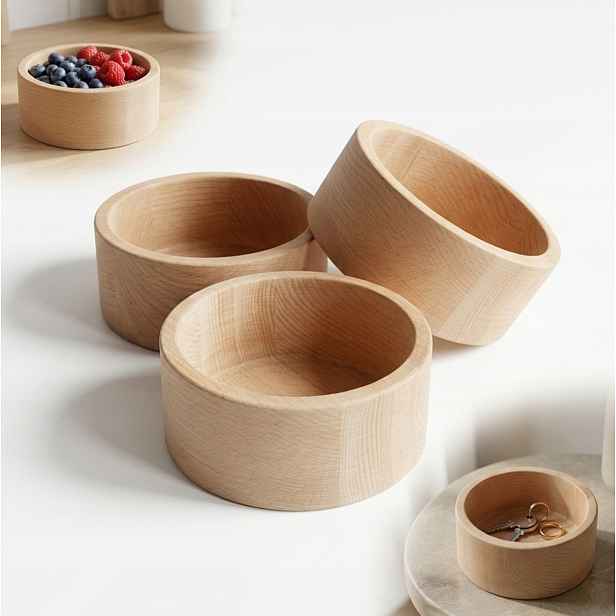 Set x3 Bukových Misek 15 cm surové Dřevěné kulaté přírodní ručně vyráběné