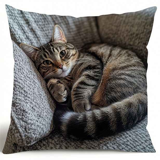 TEMU 1 ks Povlak na polštář s potiskem kočky tabby - Měkká , na zip, hypoalergenní, moderní bytová dekorace, pouze ruční praní, ideální do obývacího