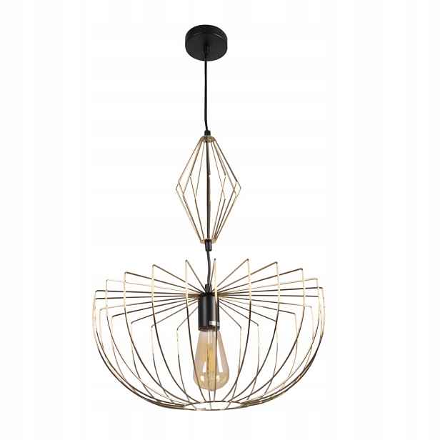 Závěsná lampa loft černá zlatá ozdobná kovová do obývacího pokoje ložnice Polux