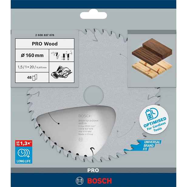 Hm kotouč na dřevo 160x1,5/1x20 mm 48Z Bosch Standard Wood