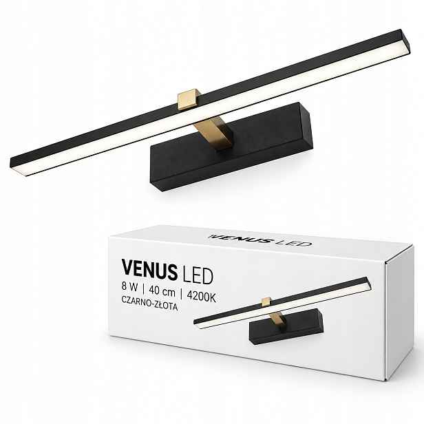 Venus 8W černo-zlatá 40 cm Led lampa nad komodu 4200K IP44 580lm nástěnná