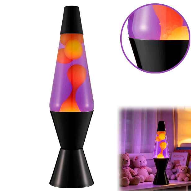 Lávová Pohyblivá Lampa Fialová Pohyblivá Kapalina Černá Základna 34 cm