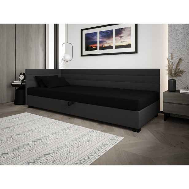 Čalouněná postel 80x195 KASANDRA PLUS 1 s úložným prostorem - černá / šedá