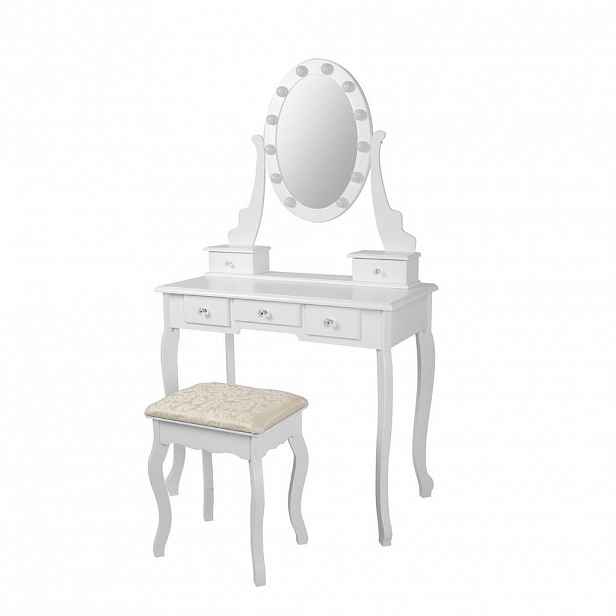 ML-DESIGN TOALETNÍ STOLEK bílý 80 x 129 x 40 cm s osvětlením, zrcadlem a stoličkou
