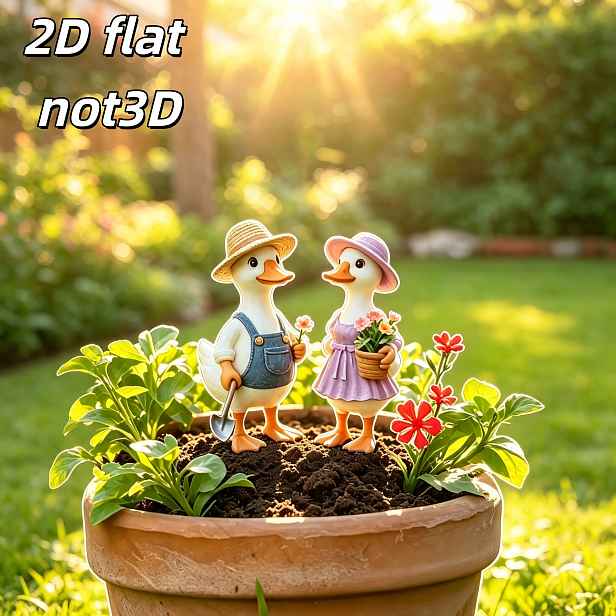 TEMU 2D ploché - 【2D ploché】 Sada 2 ks 2D plochých zahradních kolíků s potiskem kachního páru, vhodné pro venkovní trávníky a zahrady, dodávají