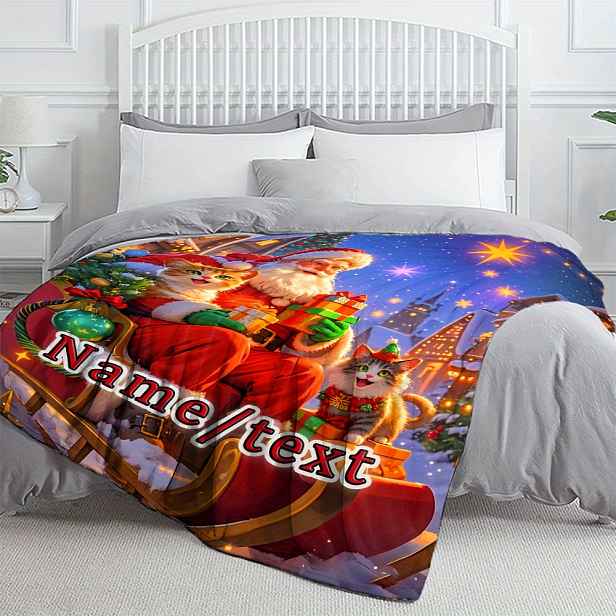 TEMU Vlastní 1ks Přikrývka s Jménem a Vzorem Santa HD Tisk - Lehká Flanelová Přikrývka na Pohovku, Postel, Cestování, Obývací Pokoj, Kancelář, Gauč a