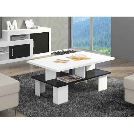 Konferenční stolek SUPRA 2, bílá/černý lesk