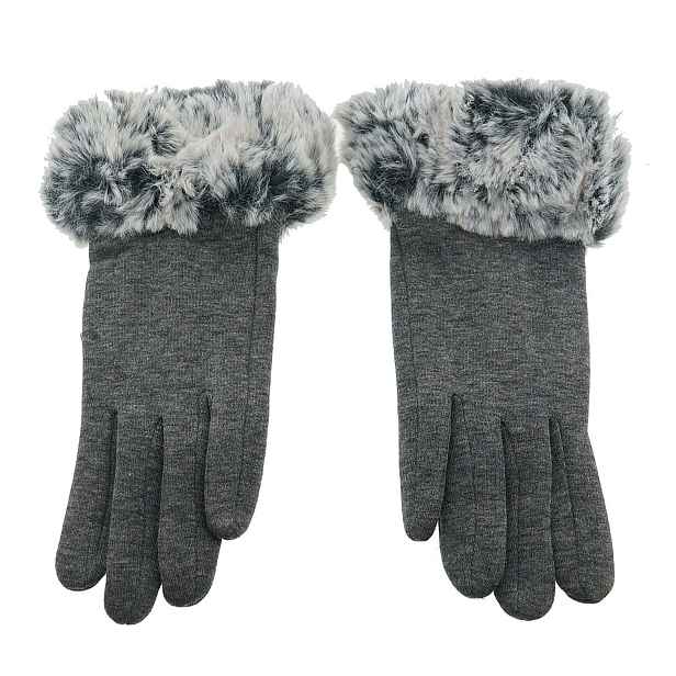 Šedé rukavice s chlupatým lemem - 25*8 cm Clayre & Eef