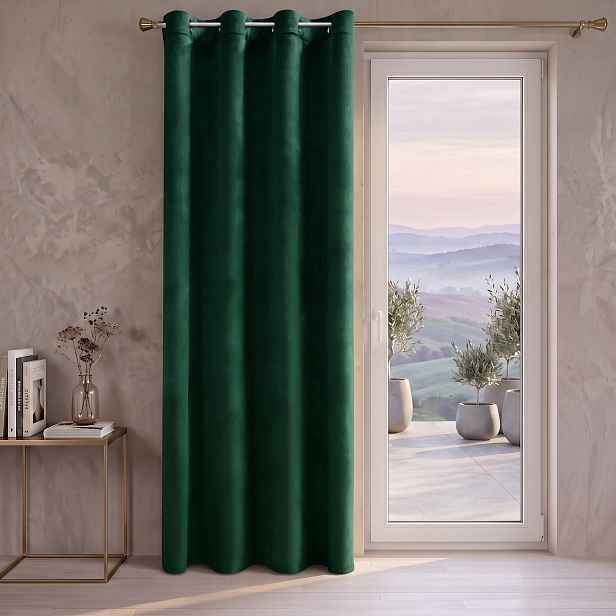 Dekorační závěs Velvet PAULINA zelený s kroužky 140x250 cm