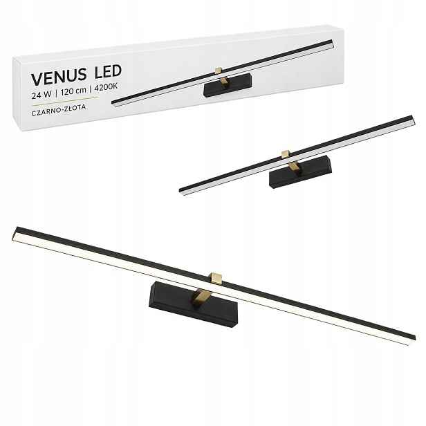 Interiérová lampa Venus 24W 120 cm černo-zlatá Led nástěnná 4200K IP44 1640lm