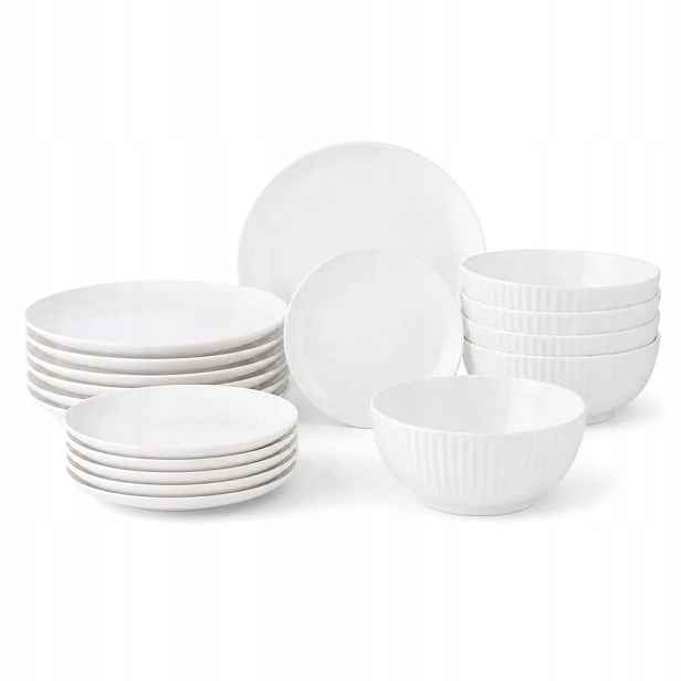 Jídelní Servis pro 6 osob Porcelánový 18 dílů Talíře a Misky Krémové