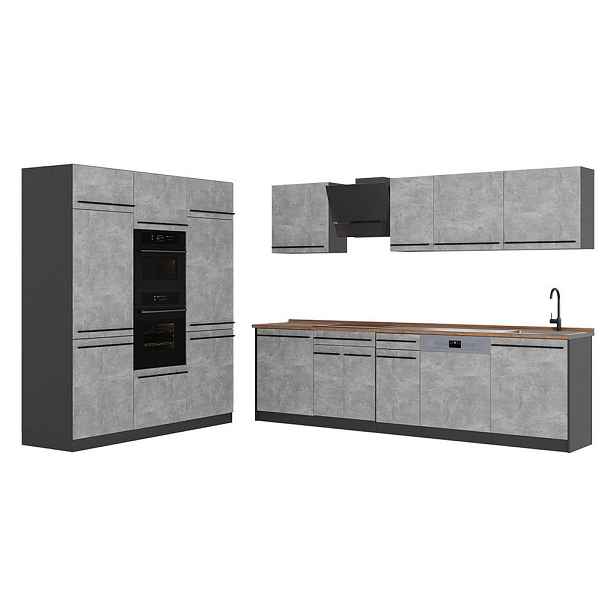 Vicco KUCHYŇSKÝ KOUT R-Line, Beton/Antracit, 180 cm pracovná doska Dub Goldkraft