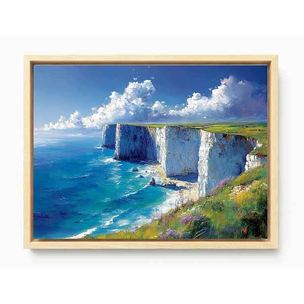 Obraz Rám Americký Box Krajina Bílé Útesy Dover Moře Skály Květiny 80x60
