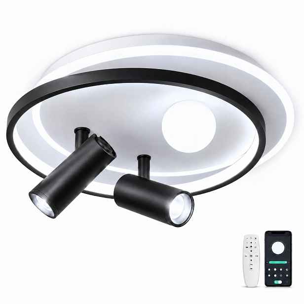 Stropní Svítidlo Led 52CM 60W Se 2 Reflektory Dálkový Ovladač App 3 Barvy Černobílá