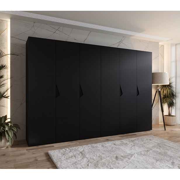 Elegantní šatní skříň 300 cm AMARIS 1 - černá / černé úchyty