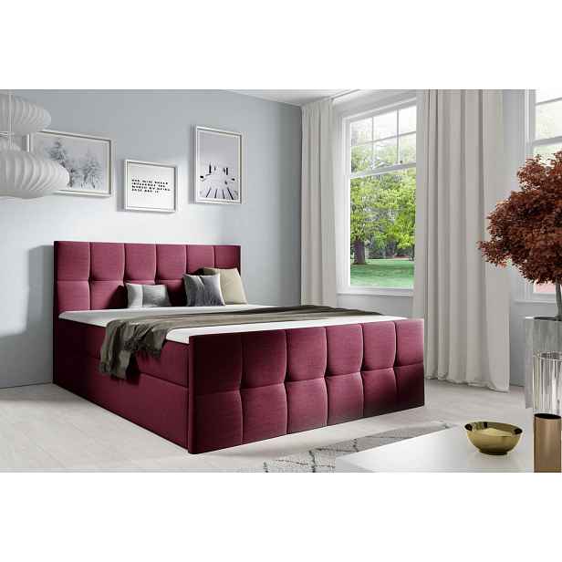 Manželská postel CHLOE - 160x200, červená + topper ZDARMA