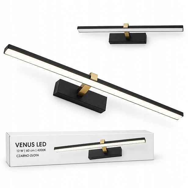 Venus nástěnné svítidlo 12W 60cm černo-zlaté do ložnice 4200K IP44 840lm