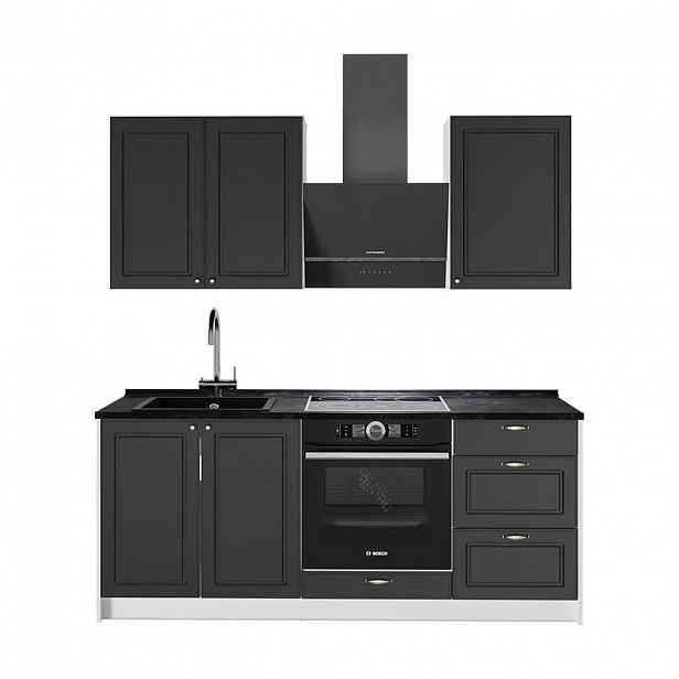 Vicco JEDNOTKOVÁ KUCHYNĚ Fame-Line, Anthrazit-Gold Landhaus/Bílá, 190 cm bez pracovní desky