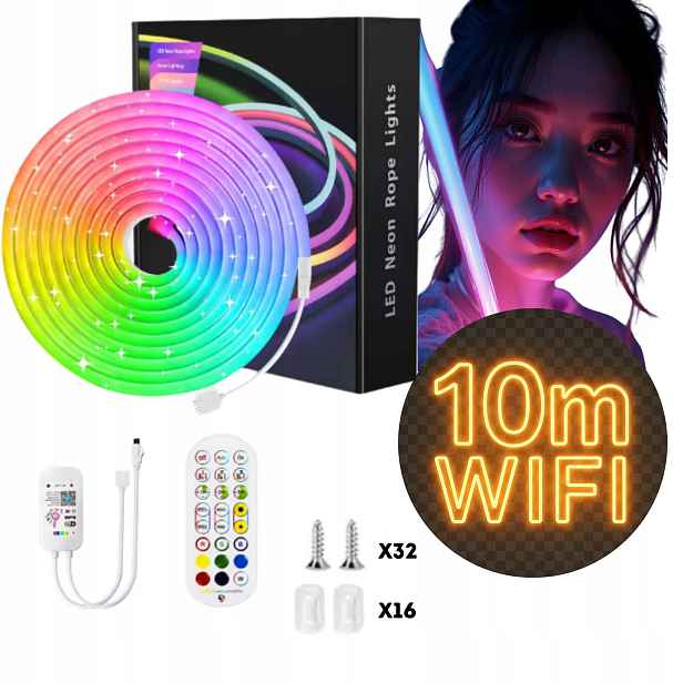 Neon Led Rgb Vodotěsná Páska 10 m Wifi S Aplikací A Dálkovým Ovládáním