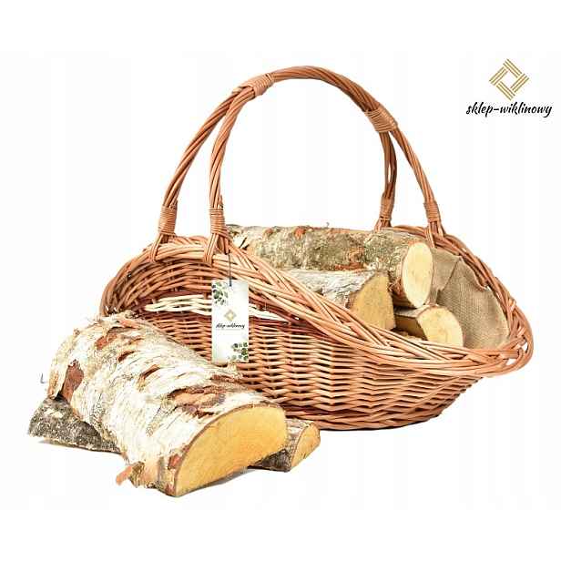 Polský krbový koš na palivové dřevo do krbu proutěný 70 cm Obšitý