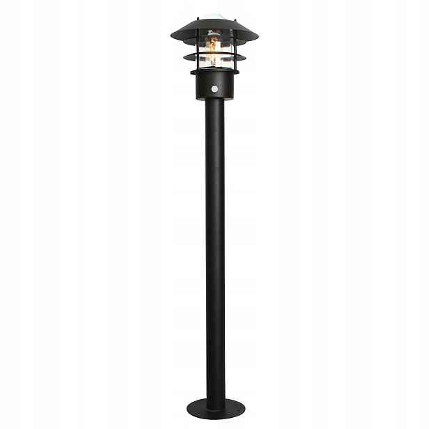 Venkovní stojací lampa s industriálním senzorem, černá, 100 cm Elstead