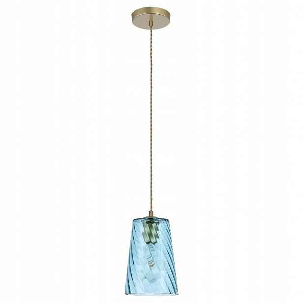 Závěsná lampa s modrým stínítkem nad ostrovem