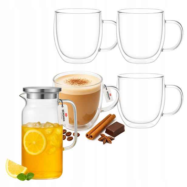Sada Bergman – džbán 1250 ml a 4 sklenice o objemu 350 ml s dvojitou stěnou