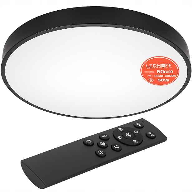 Stropní Svítidlo Led Stropní panel Stmívatelná lampa 50 cm Kulatá Černá Velká Dálkový Ovladač