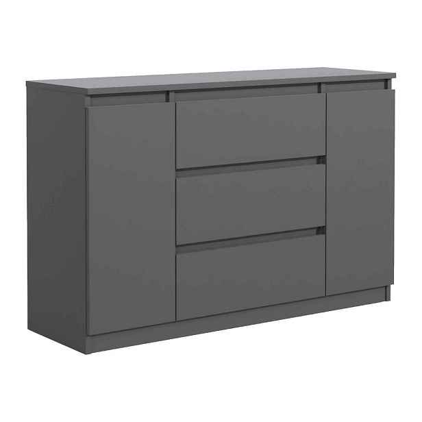 MASSENO KOMODA NUDO, 120/78,5/39 cm se 3 zásuvkami a 2 dvířky, antracitová