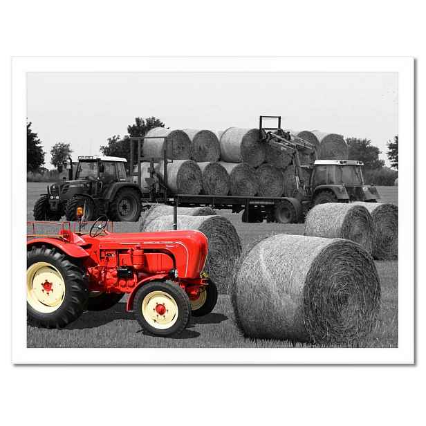 Plakáty v rámu 40x30 Žně Červený traktor