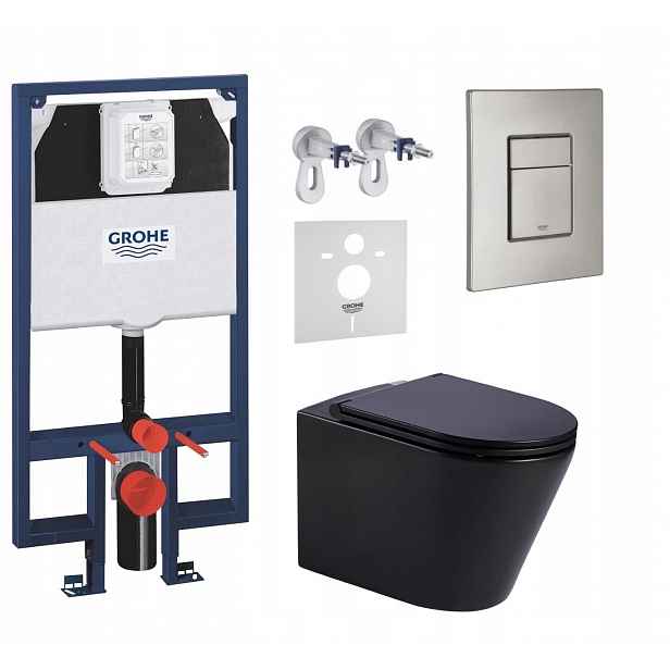 Sada Grohe Slim, Wc mísa Imprese Černá a tlačítko nerezová ocel matná