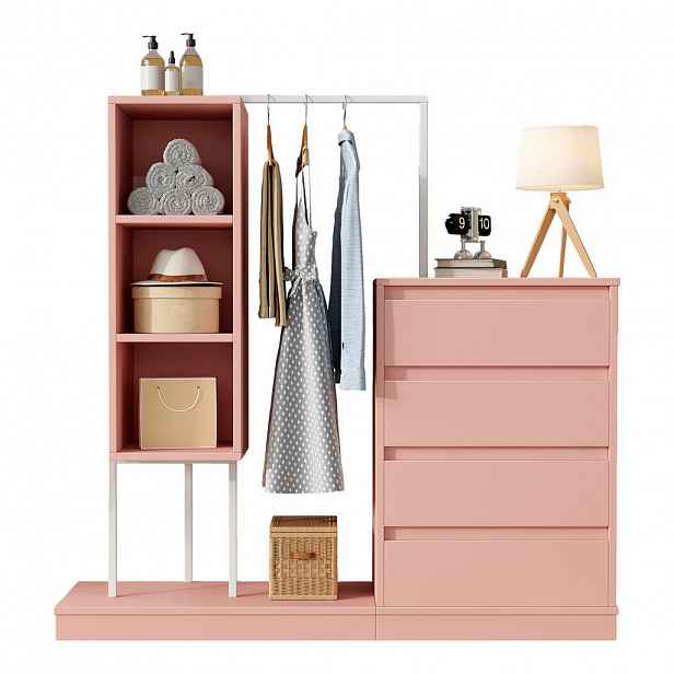 FLIEKS ŠATNÍ SKŘÍŇ 140 cm Růžová Set Komoda Tyč Moderní