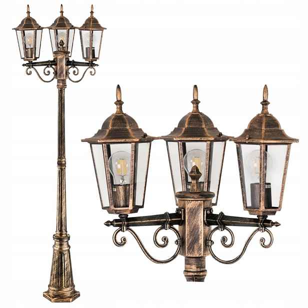 Stojací zahradní lampa Sloupek Lampa 3x E27 Led 200 cm Retro Patina