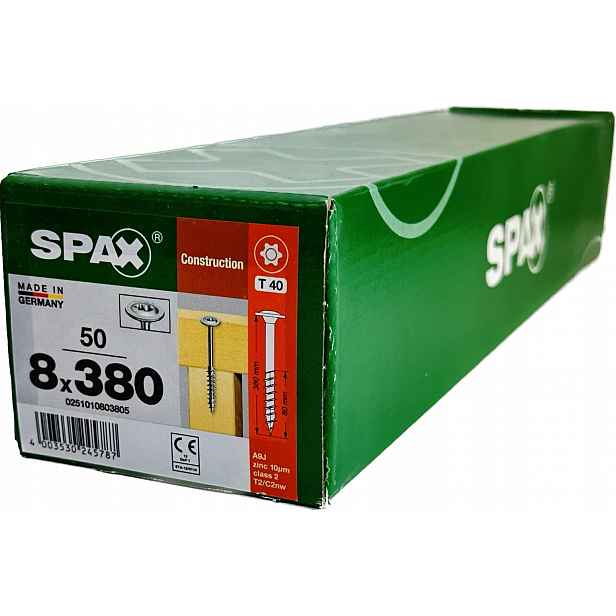 Šrouby pro dřevěné konstrukce 8x380 mm Spax Wirox Talířová hlava 50 Ks