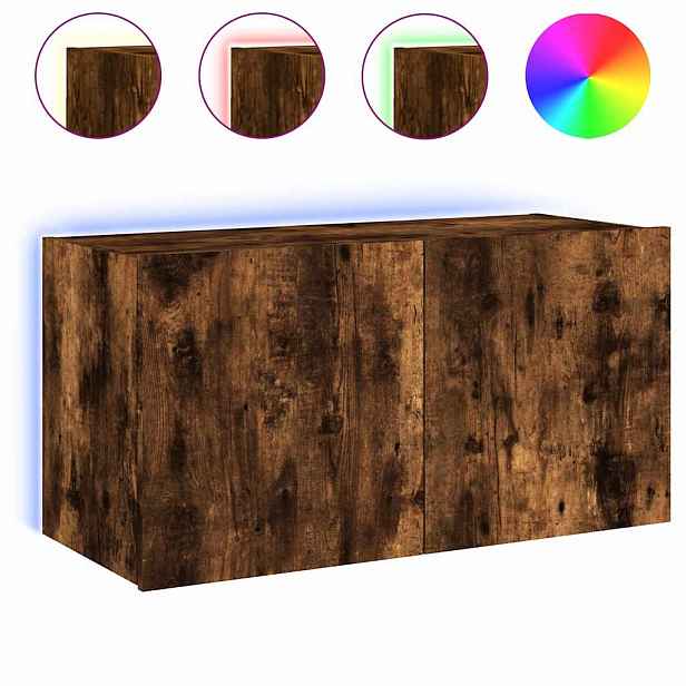 vidaXL Nástěnná TV skříňka s LED osvětlením kouřový dub 80x35x41 cm