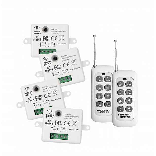 Bezdrátový Spínač Světla 230V 10A Rf 433MHZ 4x Přijímač 2x Pilot