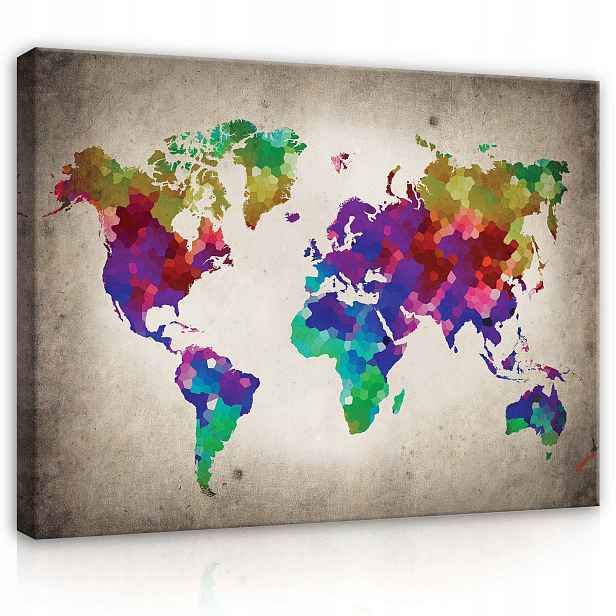 Obraz 100x75 Barevná mapa světa Mozaika do obývacího pokoje – Geografická