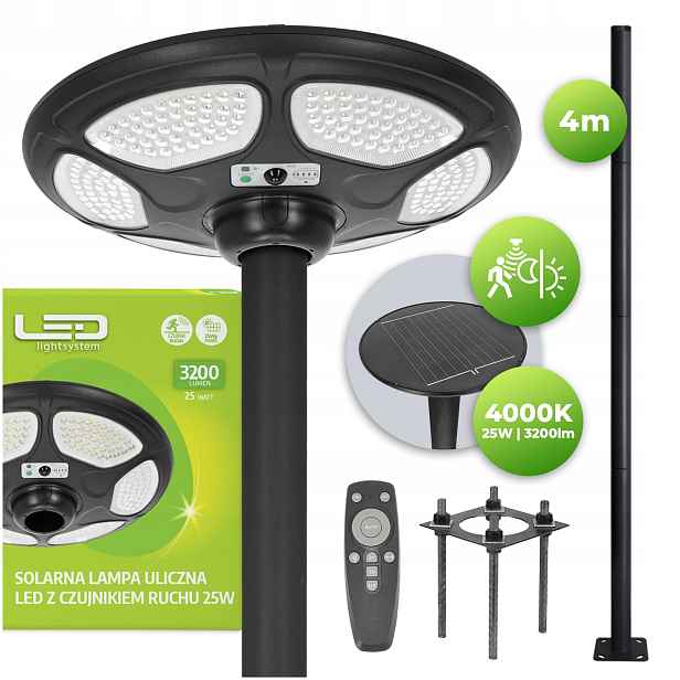 Solární pouliční lampa Led Pouliční svítidlo na sloupu Maszcie 4 m Snímač pohybu