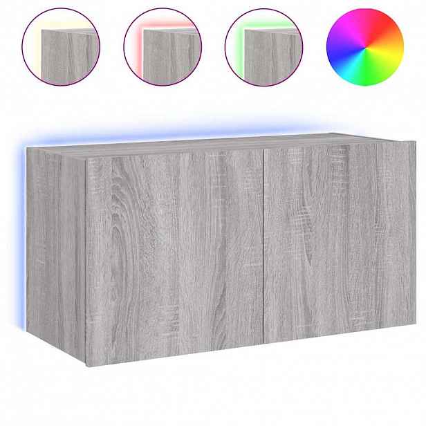 vidaXL Nástěnná TV skříňka s LED osvětlením šedá sonoma 80x35x41 cm