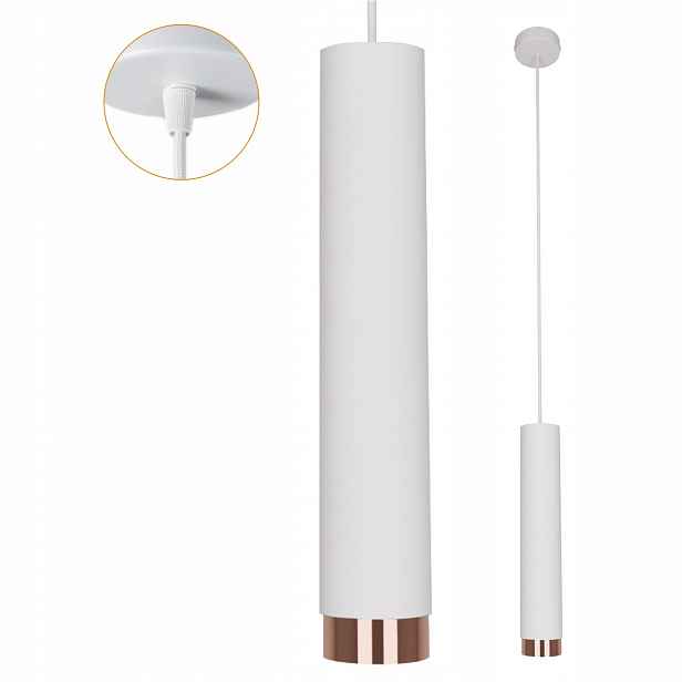 Závěsná lampa Lustr Stropní Svítidlo Tuba Kov Led 1xGU10 Bílá Měď regulace