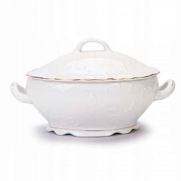 Ćmielów Rococo Polévková váza 2,7 l s porcelánovým víkem Zlatá linka
