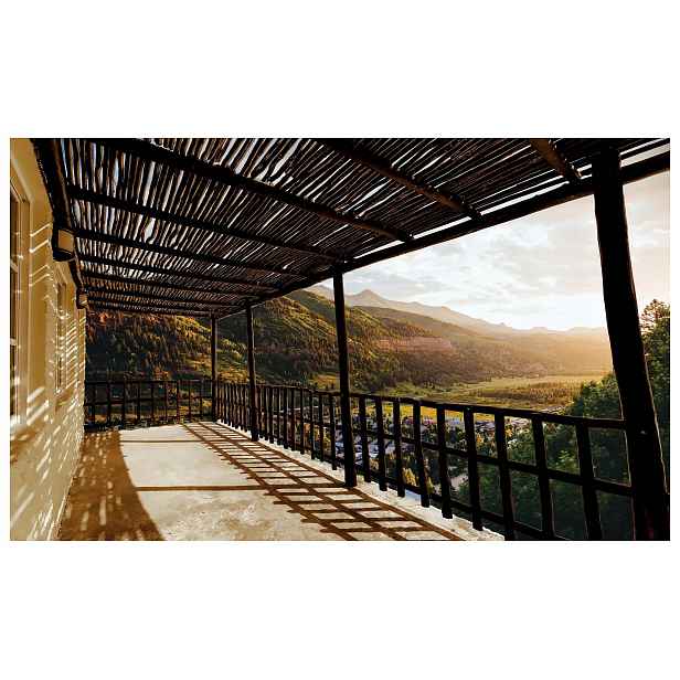 Fototapeta Balkon v horách pohled na přírodu vinylová 254x184 lepidlo