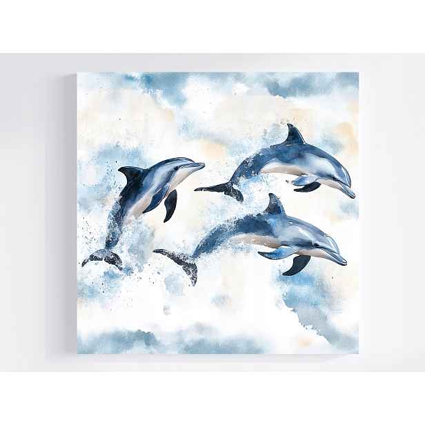 Obraz Na Plátně Canvas Moře Oceán Voda Vlny Delfíni Skoky Zábava 50x50