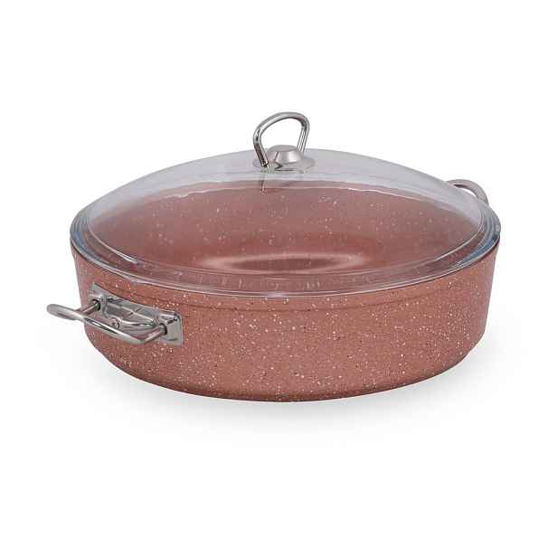Růžový nízký hliníkový hrnec s poklicí Güral Porselen Classic, ø 30 cm