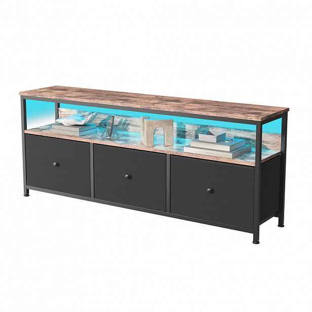 SHOPENTRA LED TV stolek 137 cm černý, PU zásuvky v retro stylu