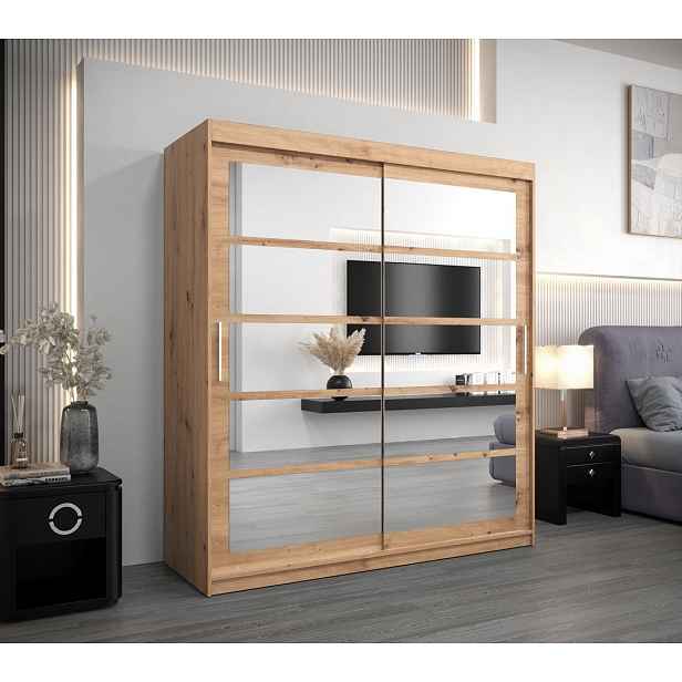 Skříň s posuvnými dveřmi DANIELA - šířka 180 cm, dub artisan