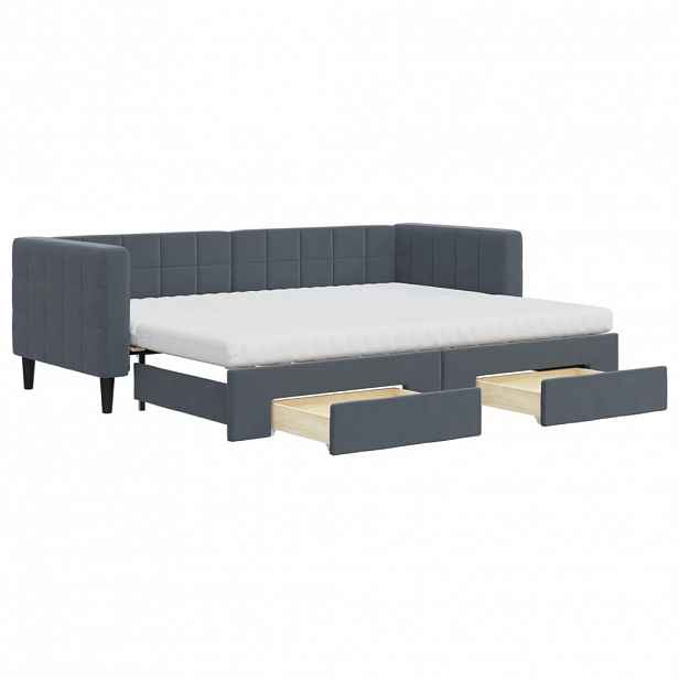 vidaXL Válenda s přistýlkou a zásuvkami tmavě šedá 80 x 200 cm samet
