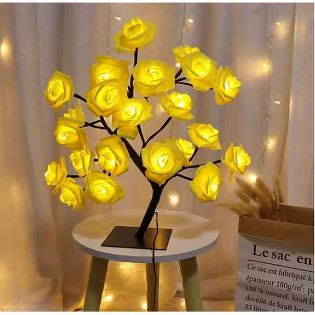 Lampka Led lampa Stromek strom Růže bílá Růže bonsai Dárek Den žen