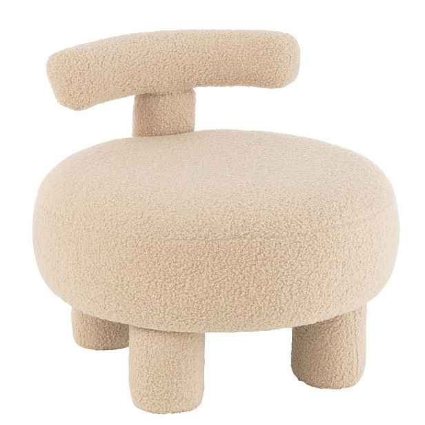 Béžová kulatá stolička s opěrkou Teddy Bouclé Beige - Ø 52*49 cm J-Line by Jolipa