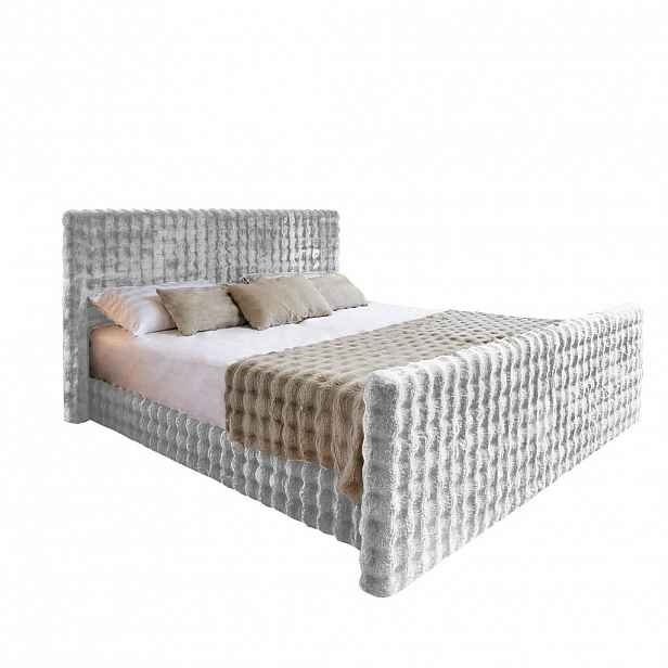 Kaiser Möbel KONTINENTÁLNÍ POSTEL s úložným prostorem, matrací a topperem BLANKET tkanina Bubble 200x200 cm Světle šedá H2-Pocket